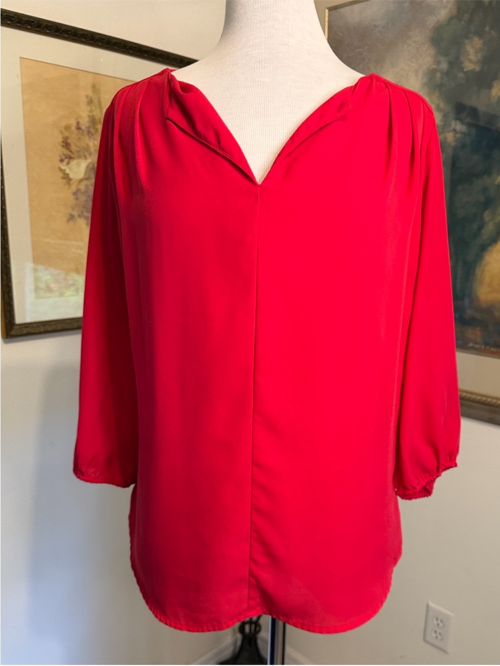 TOP - PLEIONE Red Women's V-Neck Tunic Blouse Size Medium